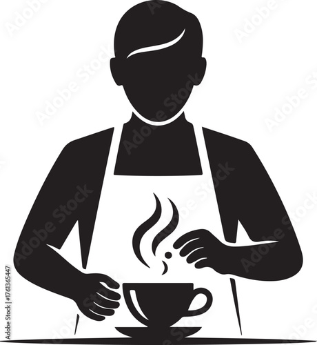 Barista Silhouette Preparing Hot Coffee in a Cup with Steam vector illustration