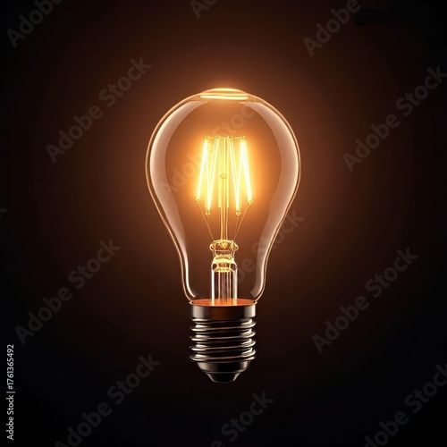 Glowing Vintage Light Bulb with Spiral Filament, Warm Illumination Concept, Bright Edison Bulb on Dark Background, Innovation and Energy Idea Symbol.