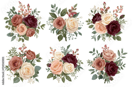 Elegant watercolor rose clip art featuring soft, hand-painted floral elements in delicate tones.