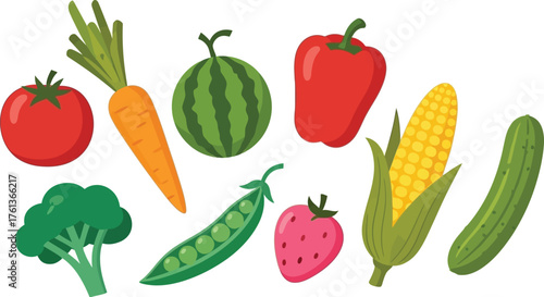 Fresh vibrant vegetables and fruit assortment offers healthy eating inspiration, perfect for culinary projects and nutritional guidance materials