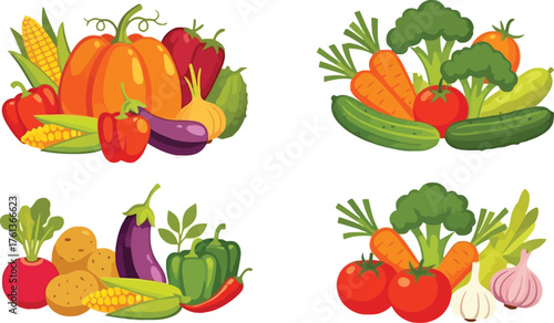 Get inspired with vibrant vegetable bundles for healthy recipes, showcasing colorful pumpkins, broccoli, carrots, and more for nutritious eating