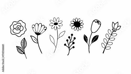 Hand-drawn floral sketches set vector illustration scalable flower icons eps