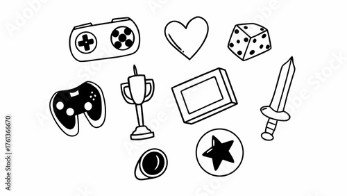 Doodle gaming icons set vector illustration scalable eps fun game elements