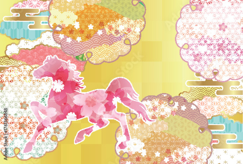 午　年賀状　干支　背景