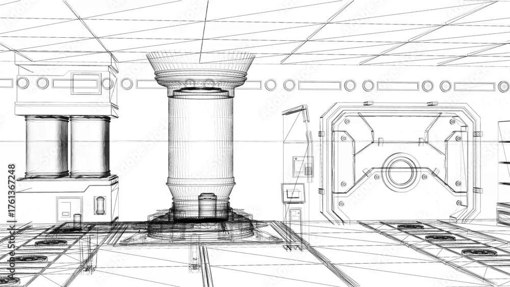 Obraz premium Futuristic Industrial Concept with Detailed Technical Design and White Lines