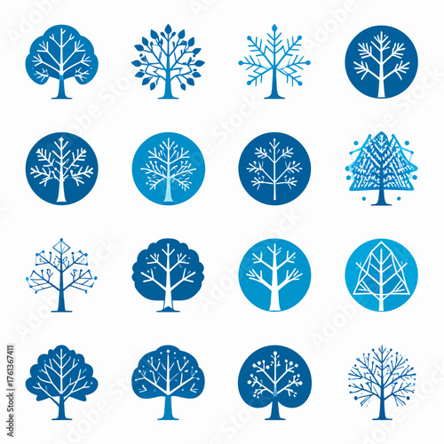 Blue Winter Tree Icons A Collection of Artistic Designs for Seasonal Projects
