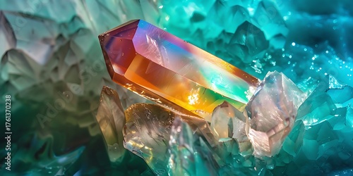 Wallpaper Mural Vibrant rainbow crystal illuminated amidst a cluster of glowing icy formations Torontodigital.ca