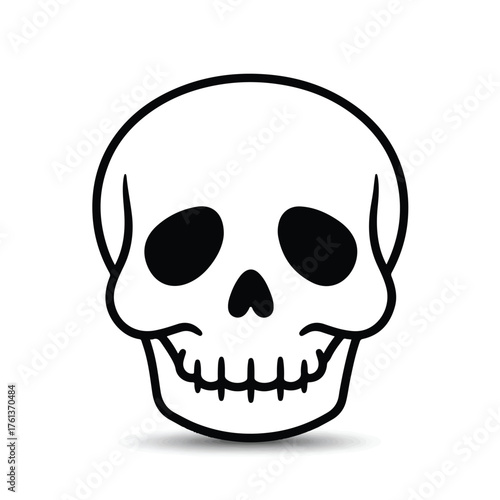 A simple line drawing of a human skull on a white background
