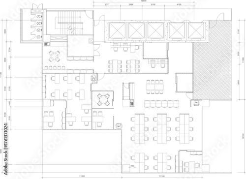 Interior Design Drawing of Office Layout, Furniture Placement, Conference Room, Manager Room, and Workstations, 2 Versions