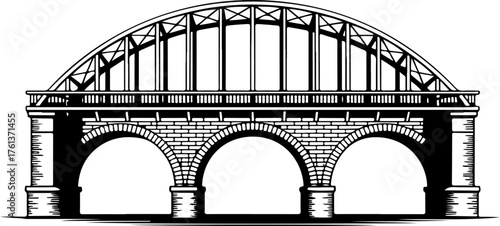 Three-arched truss bridge silhouette