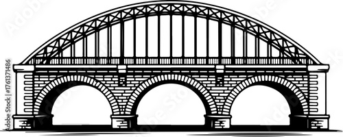 Three-arched truss bridge silhouette