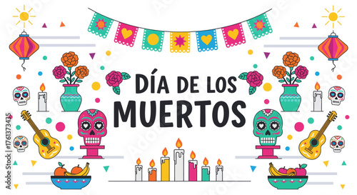 Vibrant dia de los muertos celebration with festive decor and cultural symbols honoring loved ones vector