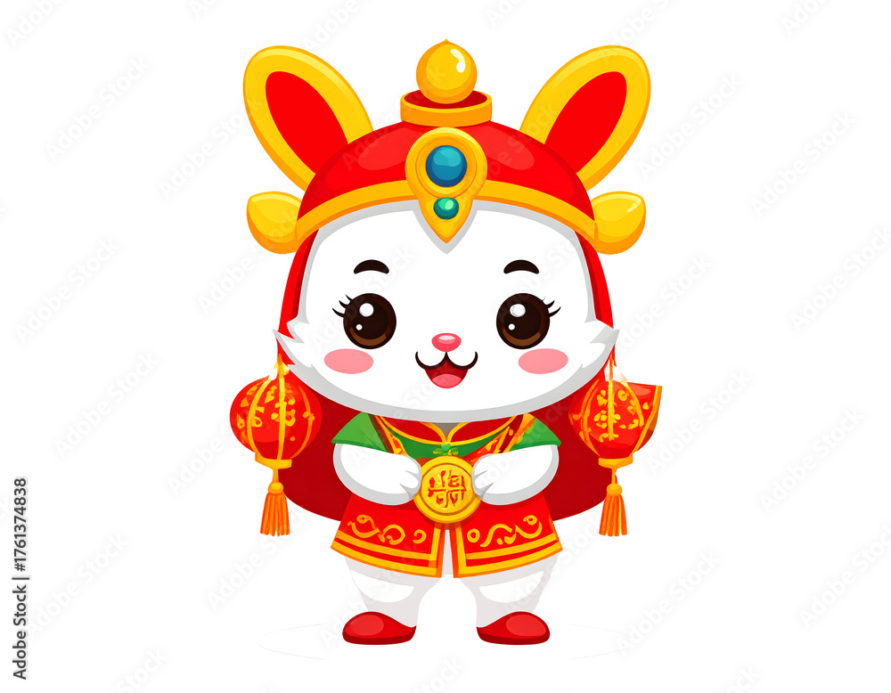 Naklejka premium A cute cartoon animal like a funny cow or happy cat wearing a Santa Claus toy gift illustration is a Chinese New Year vector icon