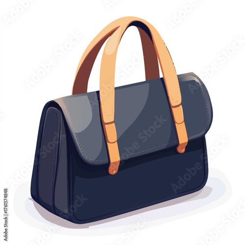 Elegant dark blue handbag with tan handles and a stylish design for everyday use