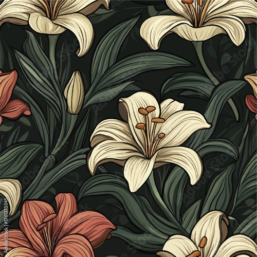  Elegant Lily Flowers with Lush Green Leaves.