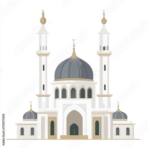 Elegant mosque with towering minarets and a grand central dome a symbol of Islamic architecture.