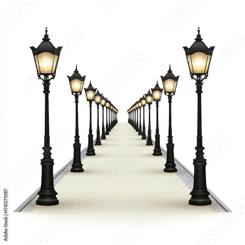 Elegant Pathway with Classic Street Lamps