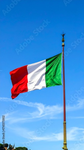 Italian flag waving in clear blue sky