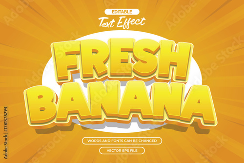 3d Fresh banana editable text effect with yellow text