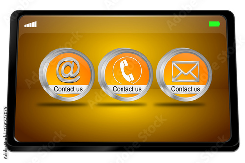 Tablet computer with Contact us Button - 3D illustration