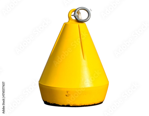 A simple, bright yellow Floating Buoy or Marker used for marking fishing spots, perfectly isolated