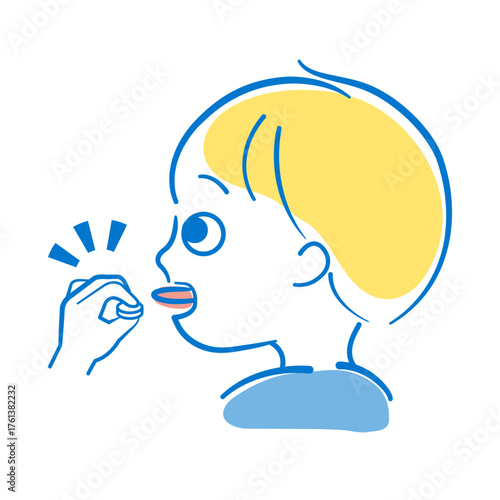 アレルギー疾患の舌下免疫療法　錠剤を舌下に入れているイラスト