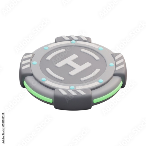 Isolated 3D render of a futuristic shuttle dock, a sci-fi landing pad platform for an orbital colony or advanced aerial transport
