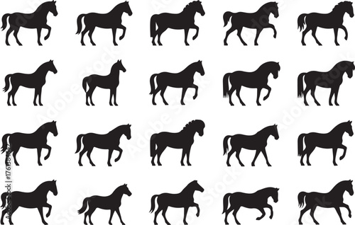Horse Silhouettes in Various Poses icon collection