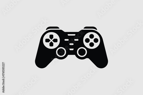 Black video game controller icon on light gray background gaming joystick