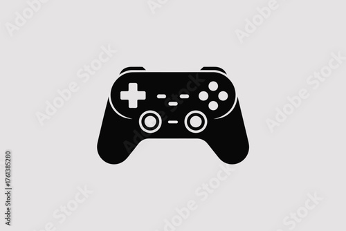 Black video game controller icon on light gray background minimalist high contrast