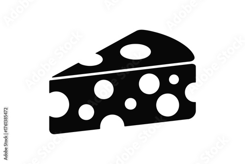 Black wedge of Swiss cheese with holes food dairy