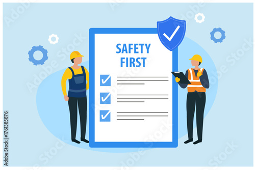 Safety regulations in workplace and construction site to prevent from accident, vector illustration