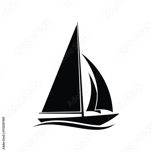 Vector illustration of black sailboat silhouette on