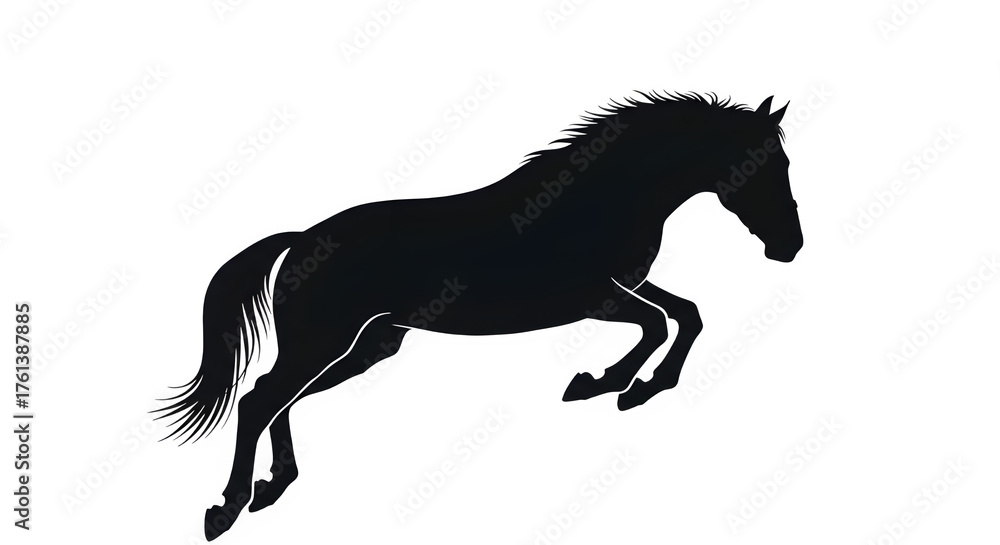 Fototapeta premium Black silhouette of a galloping horse isolated on transparent background