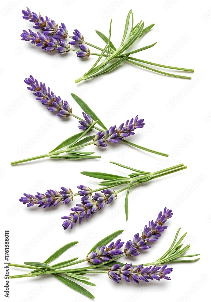 Naklejka premium Aromatic Lavender Sprigs - Fresh Purple Blooms and Green Foliage.