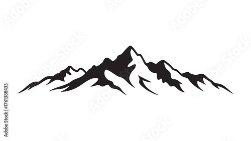 Panoramic Rugged Mountain Range Silhouette Vector Outdoor Adventure Logo