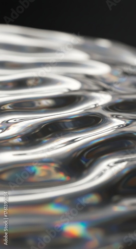 Abstract Liquid Silver Surface with Ripples and Reflections.
