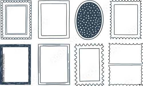 Hand drawn decorative photo frames collection, vintage doodle borders set for scrapbook, invitation, gallery, poster and design elements