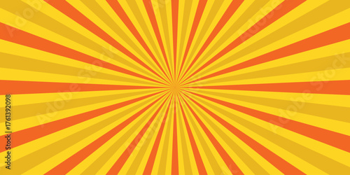 Energetic Yellow and Orange Radial Burst Background with Alternating Stripes and Concentric Rays Emanating from the Center