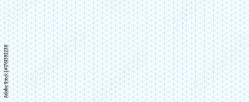 Blue seamless isometric grid paper. Dotted triangular blueprint repeating pattern. Graph guide background for engineering, architect, technical drawing. Vector lined ruler sheet page template