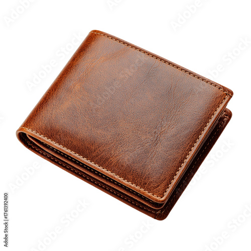 Brown leather wallet isolated on transparent background 