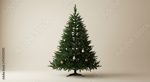 Beautifully Decorated Christmas Tree with Ornaments on a Minimalist Background.