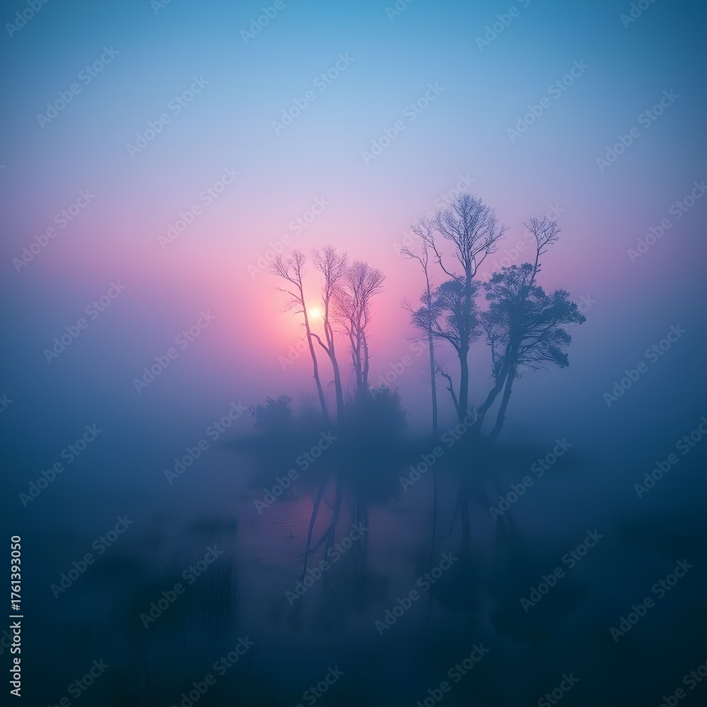 Obraz premium twilight over misty swamp