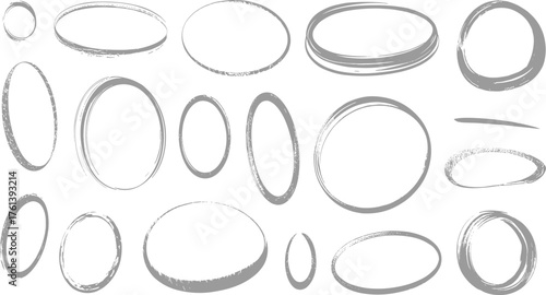 Hand drawn sketch oval and circle highlight elements, rough marker shapes for notes, emphasis, annotation, design accents