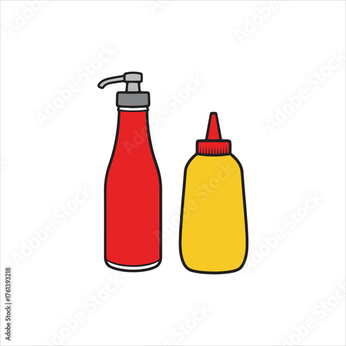 Classic ketchup and mustard squeeze bottles duo for fast food and grilling essentials