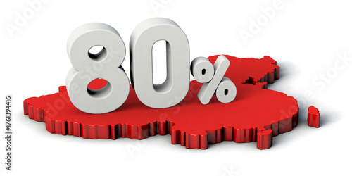 Photography 80% 3d text on China map. 3d illustration.