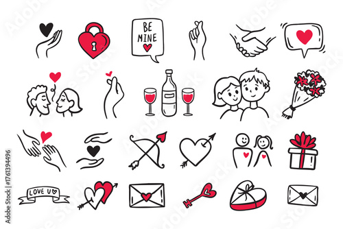 Doodle Love Network Icons, Valentine's Day Outline Illustration