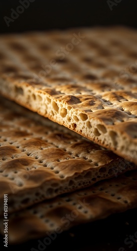 Close up of delicious matzah bread, perfect for Passover celebration.