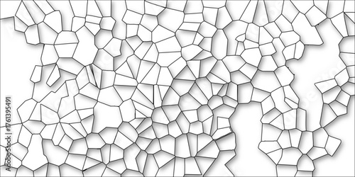 Black outlined irregular polygonal shapes creating a detailed Voronoi pattern with soft shadows on a white background, ideal for graphic design elements