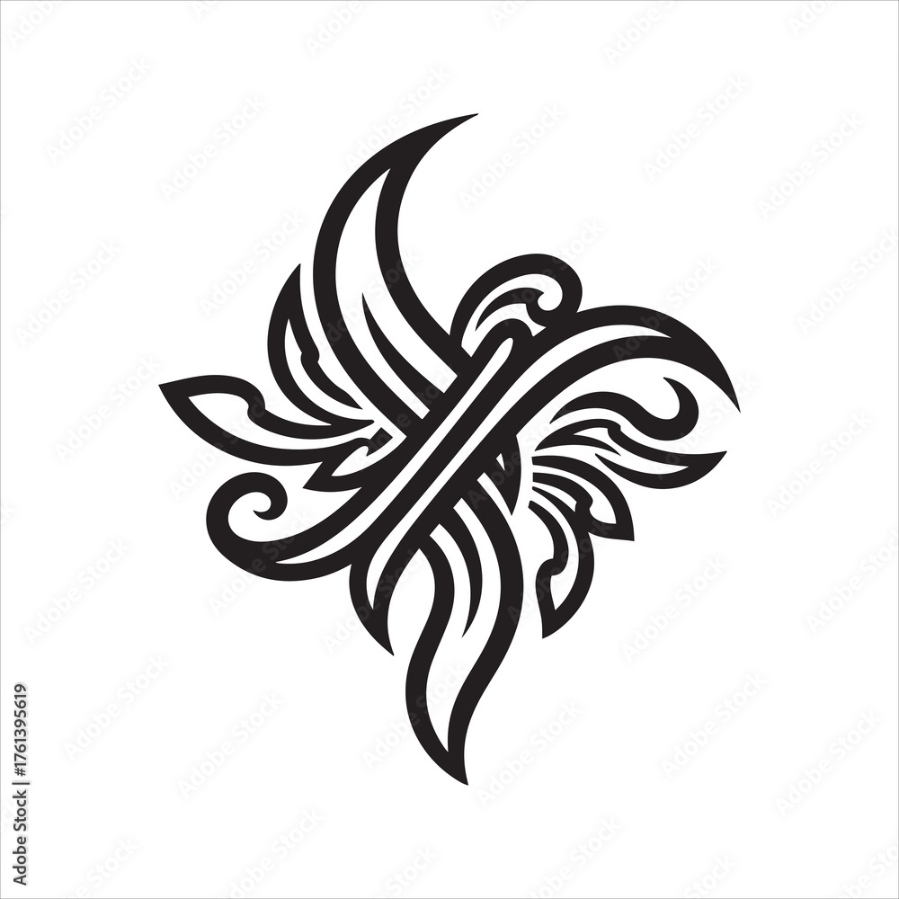 Naklejka premium Intricate celtic knot design with tribal wing elements for tattoo or decorative art